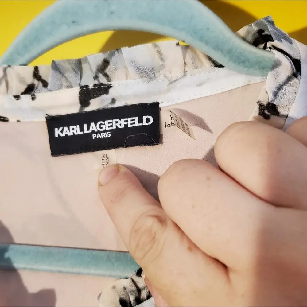 Karl Lagerfeld Blush Pink & Black Marble Blouse - Picture 4 of 5